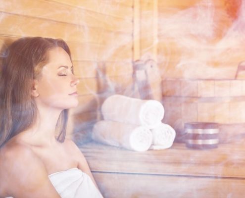 A women is enjoying steam shower